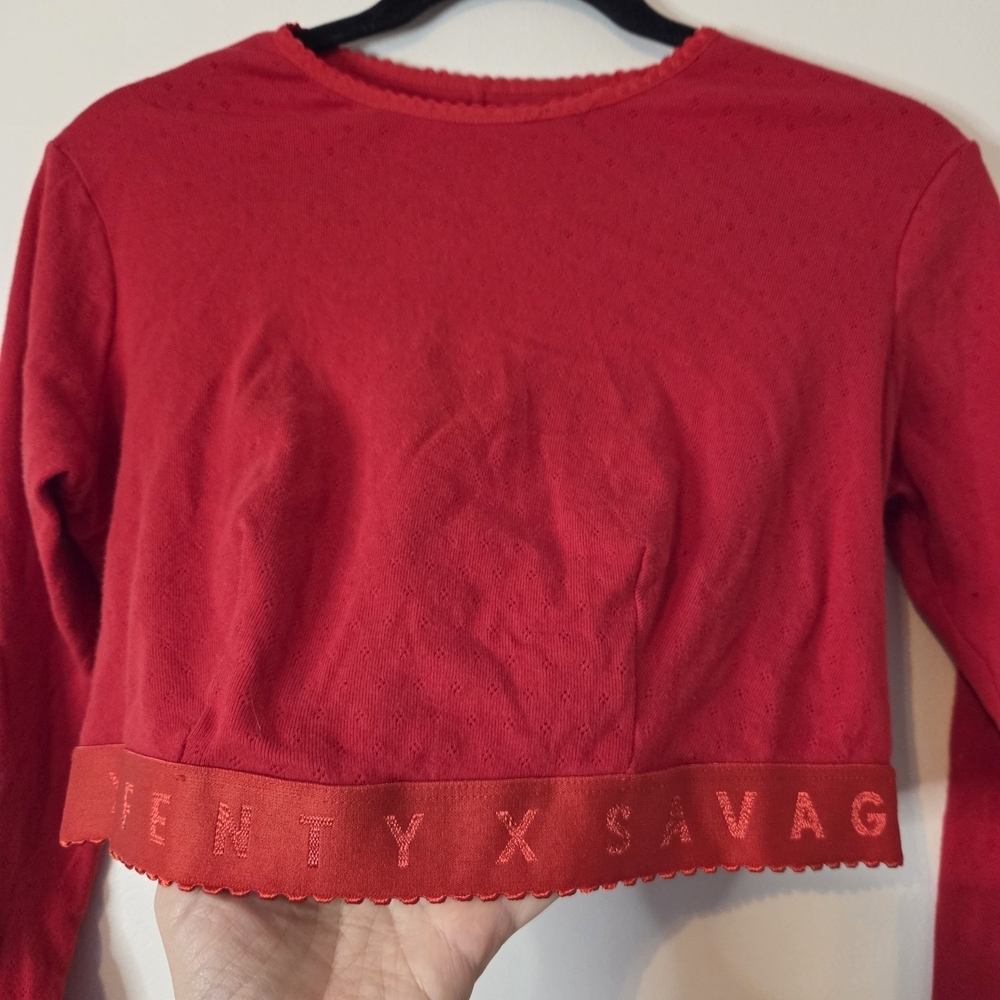 Savage X Fenty Red Long Sleeve Crop Top Open Back 1x - Picture 3 of 8